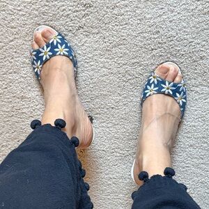 Manolo Blahnik Blue Floral Slide Sandals